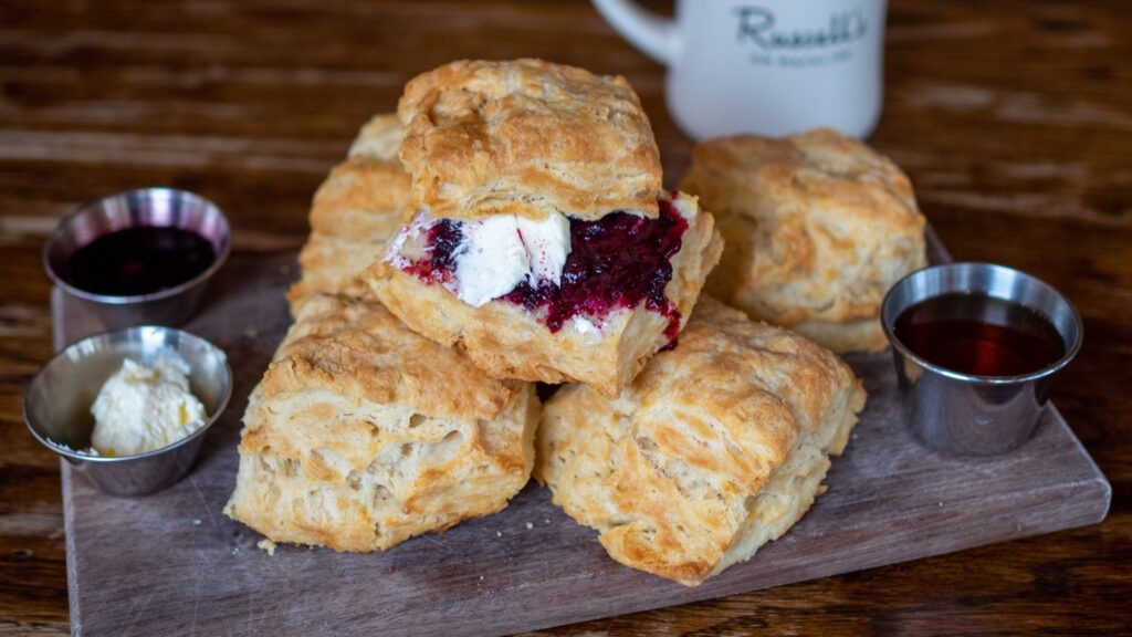 The Russell's on Macklind is a top St Louis breakfast spot. Photo of biscuits with jelly and homemade butter